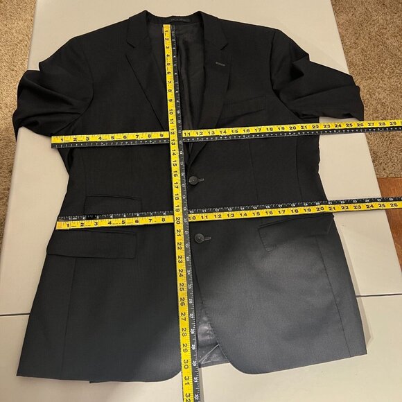 Hugo Boss Sport Coat Blazer Jacket Mens 42R Two Button Black Gray Super 100 Wool - Picture 2 of 16